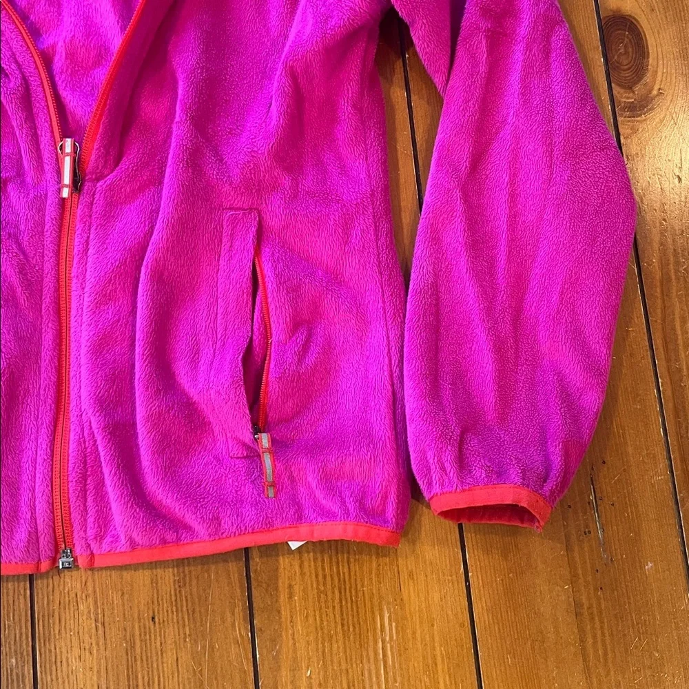 Columbia Full Zipper Fleece Jacket Pink w/Orange Trim Girls Size S EUC